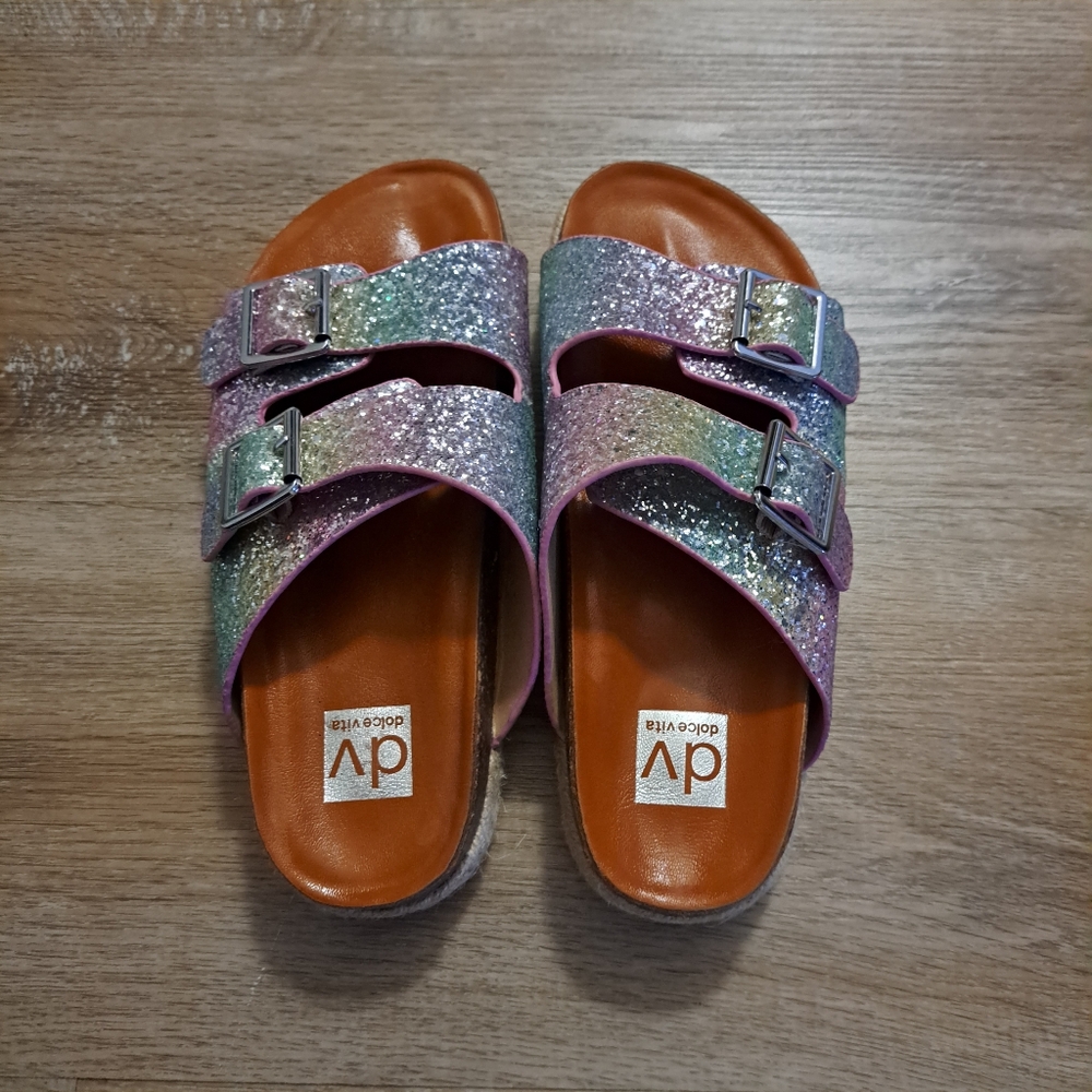 Dolce Vita Cillean Double Strap Glitter Slide Sandals Big Girl's 4